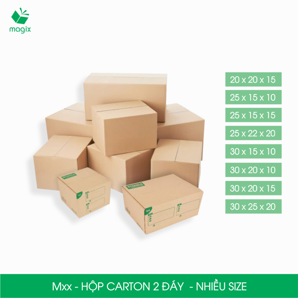 Combo 20 hộp carton hai đáy đóng hàng - Tùy chọn chất liệu - Size trung lớn | Magix Packaging