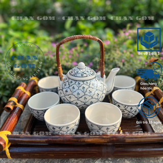 [TẶNG KÈM KHAY] Bộ Ấm Chén Quả Lê Quai Mây Gốm Bát Tràng Vẽ Tay Thủ Công Các Mẫu Cực Đẹp