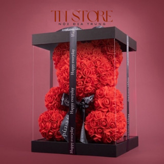 [Kèm thiệp, đèn] Hộp quà hoa hồng xốp gấu đính nơ tặng sinh nhật, 14/2, 8/3, 20/10, anniversary