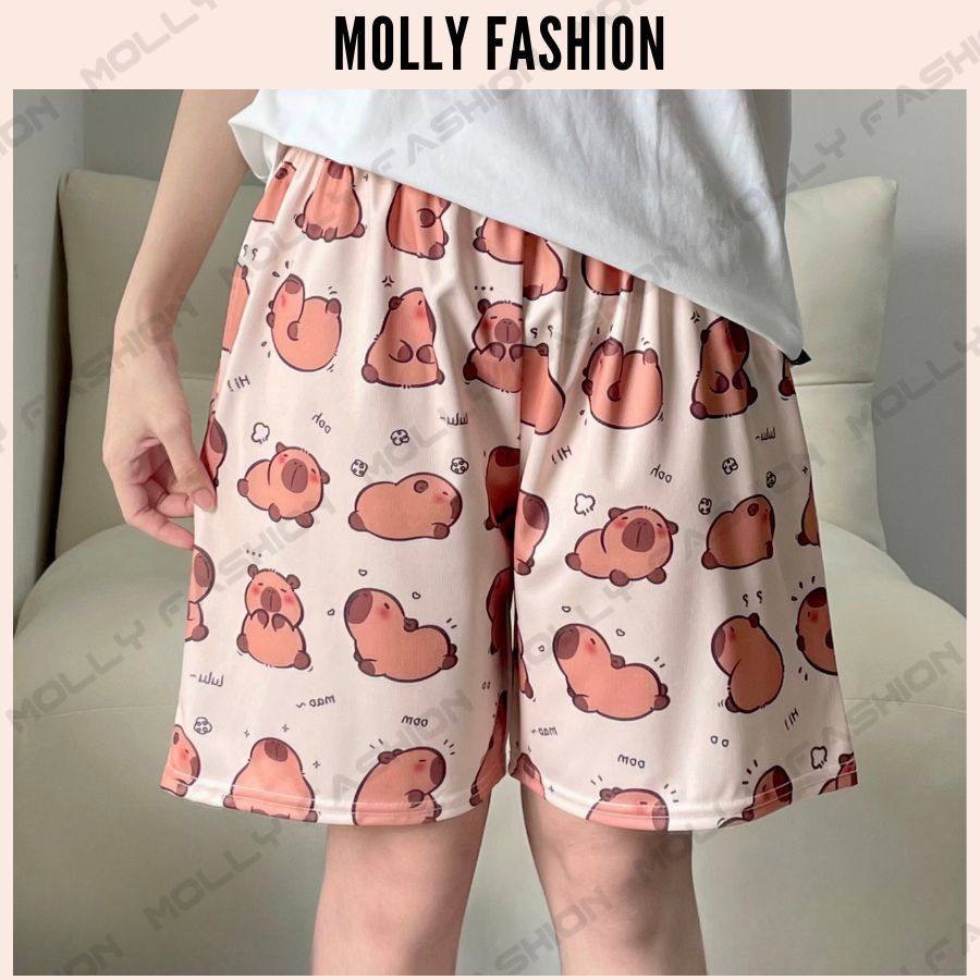 Quần short unisex hoạt hình CAPPYBARA | Đùi form rộng mặc nhà/đi biển Molly Fashion