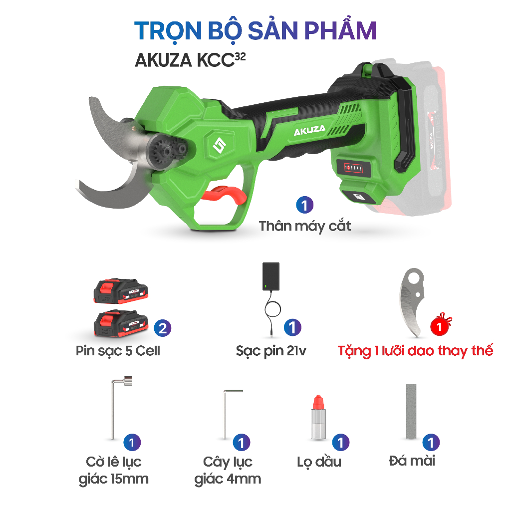 Kéo Cắt Cành AKUZA KCC 32 {Chính Hãng} Tặng Kèm 1 Lưỡi Cắt