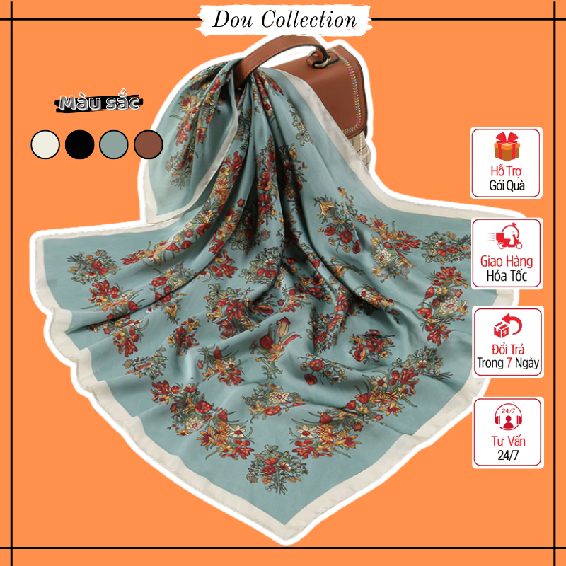 [NowShip2h] Khăn Lụa Vuông (Khăn Turban) Cao Cấp Bông Hoa Chất Liệu Lụa Chiffon 70x70cm - Mã KL016