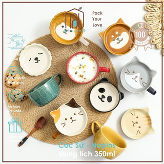 Cốc sứ dùng uống trà, cafe, sữa, tặng quà, sinh nhật dung tích 350ml tạo hình MÈO dễ thương