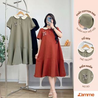 Váy bầu, đầm bầu mùa hè chất mát, thấm hút mồ hôi, đồ bầu Cata phối cổ sen polo, công sở, thiết kế đuôi cá, by L'amme