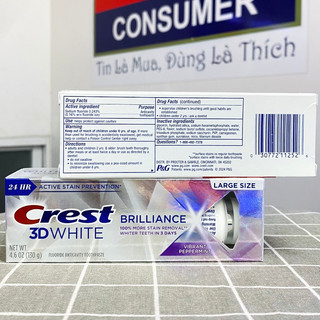 [MẪU MỚI-HÀNG MỸ] Kem đánh trắng trăng Crest 3D White Brilliance loại bỏ 100% mảng bám sau 3 ngày