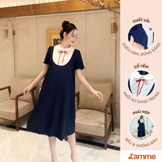 Váy bầu RUBIE DRESS phối nơ đính, yếm hình đan chéo kiểu dáng basic giấu bụng thiết kế by L'amme