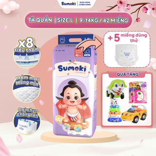  Tã Quần Size L 42 Miếng/ Bịch (9-14Kg) - Tã Bỉm Sumoki Nhật Bản Siêu Mỏng, Mềm Mại, Chống Hăm
