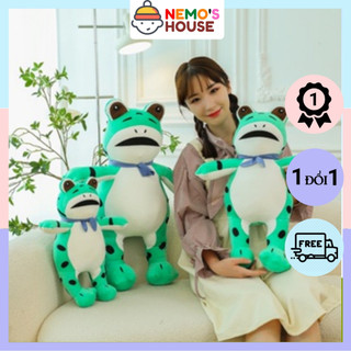 Gấu bông ếch xanh mắt to dễ thương, thú nhồi bông hình ếch xanh đeo khăn ngộ nghĩnh cho bé, gấu bông cute
