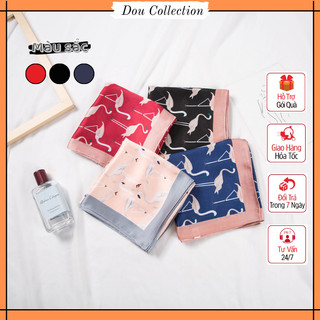 [Nowship2h] Khăn Lụa Vuông, Khăn Turban Họa Tiết Chim Hồng Hạc - Chất Liệu Chiffon - 70x70cm - Mã KL080