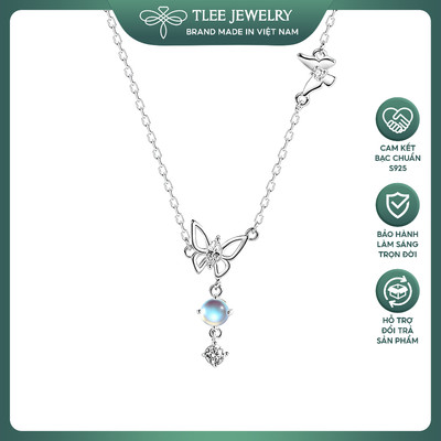 Dây chuyền bạc nữ TLEE tua đá dài đính đá moonstone TLEE JEWELRY D0245