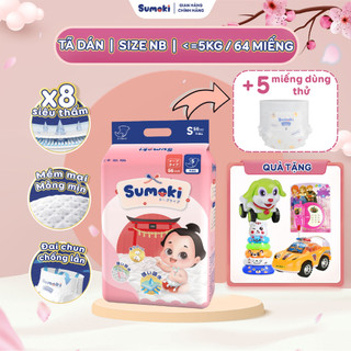  Tã Dán Size NB 64 Miếng Cho Bé Dưới 5Kg-Tã Bỉm Sumoki Nhật Thấm Hút Gấp 8 Lần, Siêu Mỏng Và Mềm Mịn
