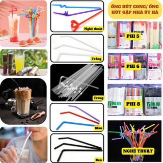 Bịch 80 ống hút cong/ Ống hút gập/Ống hút nghệ thuật màu, đen, trắng phi 5, phi 6, phi 8