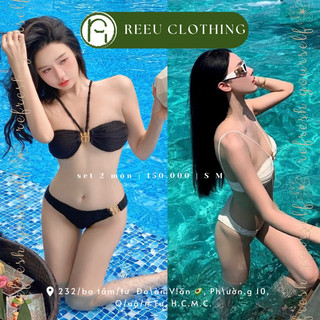 Set bikini 2 mảnh trắng và đen phối charm vàng hottrend