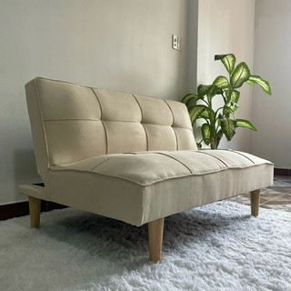 Sofa bed mini 1m2 chất vải màu trắng kem sang trọng - ghế salon nhỏ decor phòng xinh xắn