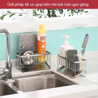 Kệ Đựng Giẻ Rửa Bát, Chai Nước Rửa Bát Có Khay Hứng Nước