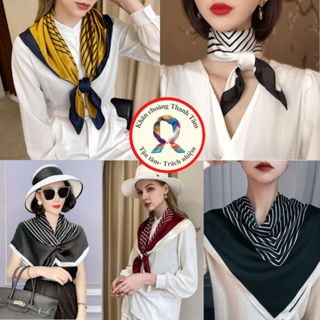  Khăn Turban quàng cổ nữ công sở đẹp buộc tóc quấn túi làm áo yếm lụa Siêu Xinh- Kẻ sọc 