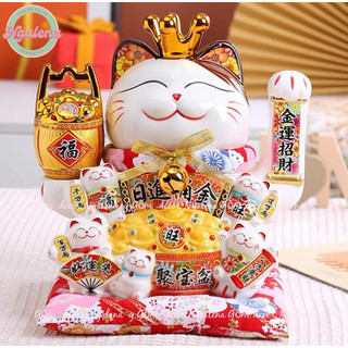 Mèo thần tài, mèo may mắn neko maneki vẫy tay Chiêu tài, chiêu lộc kèm đệm (25-29-32cm-13inch)