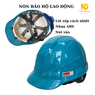 Nón bảo hộ lao động HPS4 nút vặn lót xốp nhựa ABS, Mũ bảo hộ lao động kiểu Hàn Quốc màu xanh biển