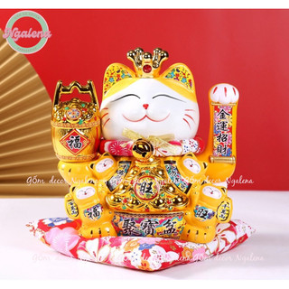 Mèo thần tài, mèo neko maneki vẫy tay bằng gốm sứ cao cấp