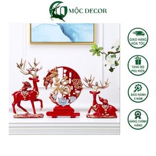  Decor Linh Vật Tượng Đôi Hươu Tài Lộc Set Tượng Đĩa Phong Thủy Trang Trí Nhà Ở Văn Phòng Làm Việc C01.1 