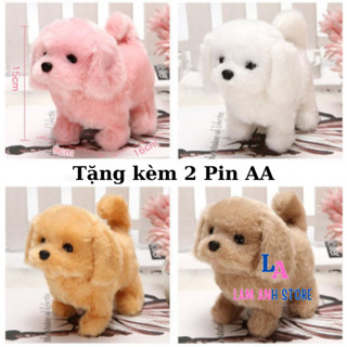 [Tặng Kèm Pin] Chó bông chạy bằng Pin Lamanh, đồ chơi chó bông biết vẫy đuôi sủa như thật