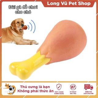 Đồ chơi cho chó gặm Đùi gà gặm sạch răng cao su có còi kêu chút chít - Long Vũ Pet Shop