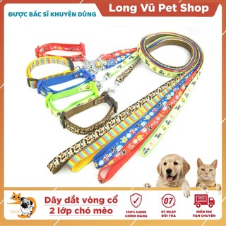 Dây dắt chó, dây dắt mèo kèm vòng cổ 2 lớp dày dặn - Long Vũ Pet Shop