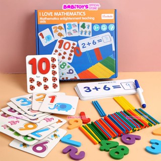 Bộ giáo cụ que tính học toán và thẻ ghép số học phép tính tư duy, giáo cụ Montessori cho bé
