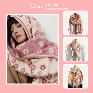 Khăn Choàng Len Cao Cấp (Khăn Len Cashmere) Unisex Họa Tiết Hoa Thanh Lịch Thời Trang Thu Đông - Tatiho - Mã LN078
