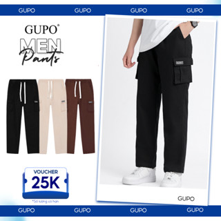 Quần Dài Kaki GUPO Unisex Túi Hộp Cargo Bigsize Form Rộng Ống Suông Lưng Thun Trẻ Trung Năng Động