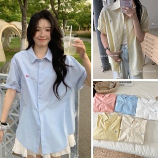 Áo sơ mi (loại 1) cộc tay thêu nơ tay ngắn basic LACO238