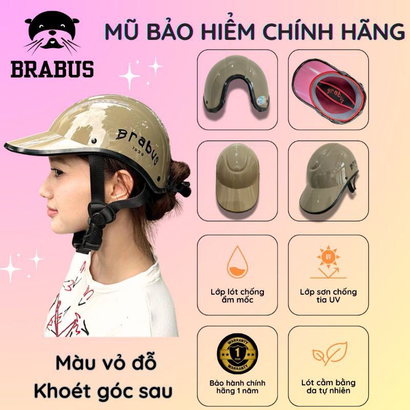 Mũ bảo hiểm khoét gáy màu vỏ đỗ, mũ bảo hiểm chính hãng Brabus (53-60cm)