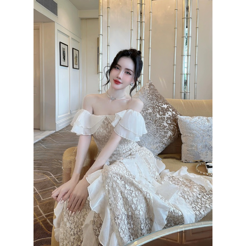 EM Design váy thiết kế dáng dài chất liệu ren lót lụa sang chảnh thanh lịch