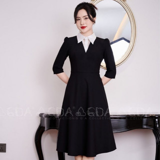 Đầm dáng xòe công sở nữ cổ sơ mi cao cấp GDA COLLECTION chất Xước Hàn 2 lớp dày dặn, mề mịn, co dãn, sang trọng, lịch sự