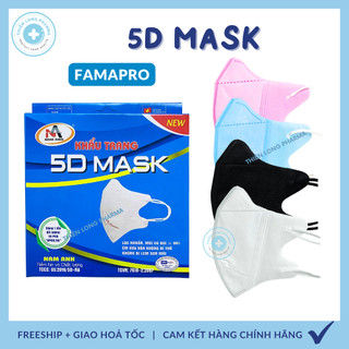 [Hộp 10 cái] Khẩu trang 5D mask FAMAPRO quai thun khẩu trang y tế kháng khuẩn dày 3 lớp