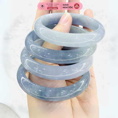 Vòng Cẩm Thạch Màu Xám Khói Hoa Bay Ánh Tím Bản Hẹ Trong Kèm Kiểm Định - Ngọc Trai Trường Thịnh