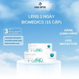 Kính áp tròng trong suốt Biomedics 1 day Extra 15 cặp, lens không màu có độ cận - Lens Optic