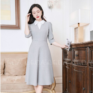 Đầm dáng xòe công sở nữ cổ sơ mi cao cấp GDA COLLECTION chất Xước Hàn 2 lớp dày dặn, mề mịn, co dãn, sang trọng, lịch sự