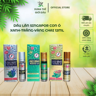 Dầu gió dầu lăn dầu singapor xanh-trắng-vàng con ó chai lăn 12ml_