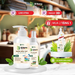 Combo nước rửa tay 500ml + xả vải khô 100ml tặng nước rửa chén 800g