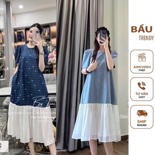 ĐẦM VÁY BÒ DỰ TIỆC CÔNG SỞ MÙA HÈ THU V916-THIẾT KẾ DÁNG SUÔNG DÀI PHỐI CHÂN VOAN ĐIỆU ĐÀ FRESIZE