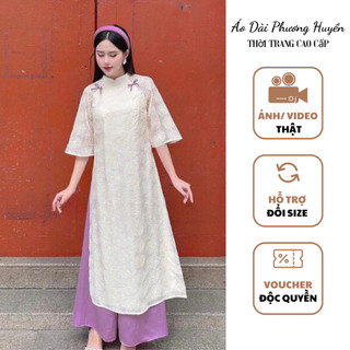 Áo dài cách tân 4 tà thêu hoa, nót lụa nhật- áo dài phương huyền