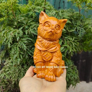 Tượng con mèo gỗ hương cao 15 cm