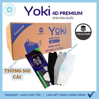   Thùng 500 Cái  Khẩu trang 4D KF94 YOKI Premium 4 lớp kháng khuẩn kiểu dáng Hàn Quốc hàng chính hãng Công Ty 