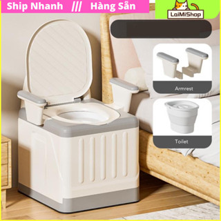 [SẴN HN] Bồn cầu di động cho người già, bà bầu có tay vịn - Ghế vệ sinh di động kê sát giường【LaiMiShop 