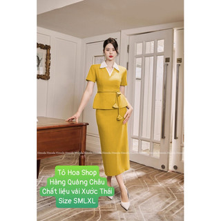 Sét đồ nữ.bộ váy công sở cổ bẻ đồ đi làm đẹp tay cộc chân váy.chất vải xước thái hàng thiết kế.Size SMLXL khánh ly Shop