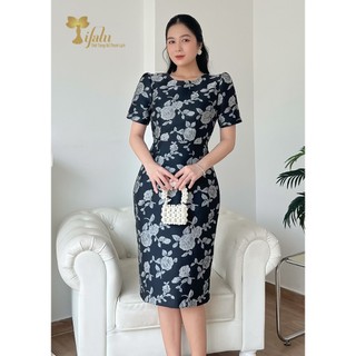 Váy nữ đầm dự tiệc Zol by TIFALU dáng ôm chất gấm đen in nổi sang trọng - ZOL212BLK