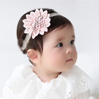 Băng Đô Turban Cho Bé Gái Thun Co Giãn Đính Bông Cúc Ren Nhụy Vải Cực Sang