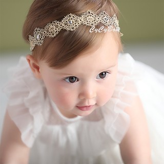 Băng Đô Turban Cho Bé Gái Thun Co Giãn Màu Vàng Đồng Đính Đá Siêu Xuất Sắc