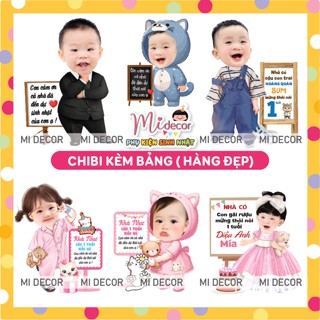 Chibi kèm bảng thông tin trang trí thôi nôi, sinh nhật bé trai bé gái